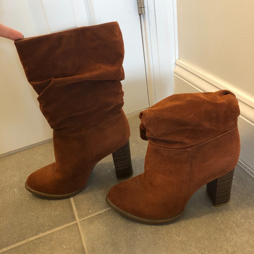 Chase & Chloe Tan Rust Color Block Heel Boots 7.5 - image 2